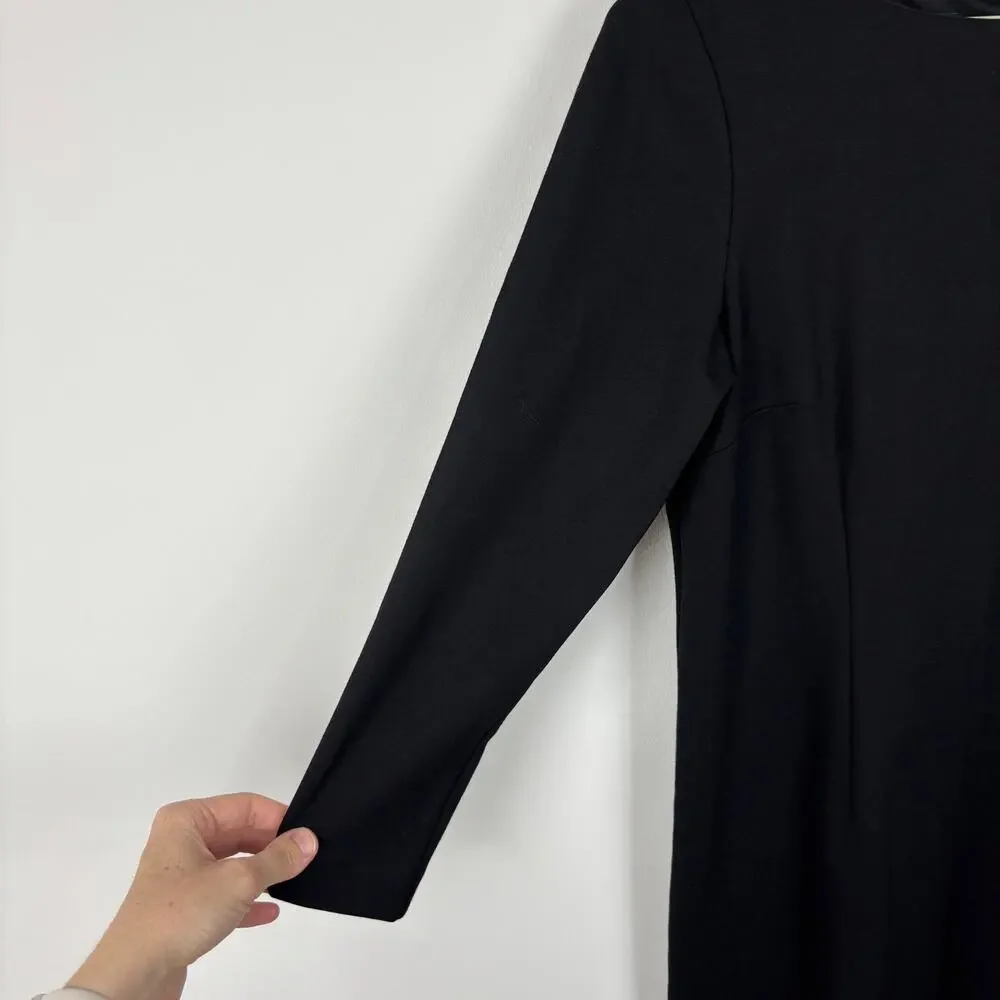 Talbots Black Sheath Dress Pencil Dress Ponte Knit Bow Detail 10 LBD career